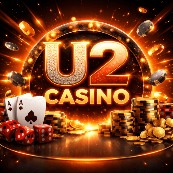U2 platform visual highlighting a modern casino lobby with slot reels card tables and a premium gaming atmosphere