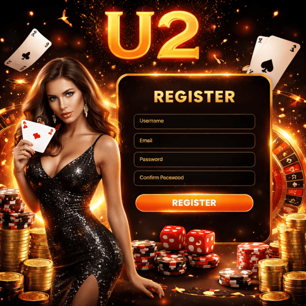 U2 account access page for an online casino platform with gaming rooms, bonuses, and varied play options
